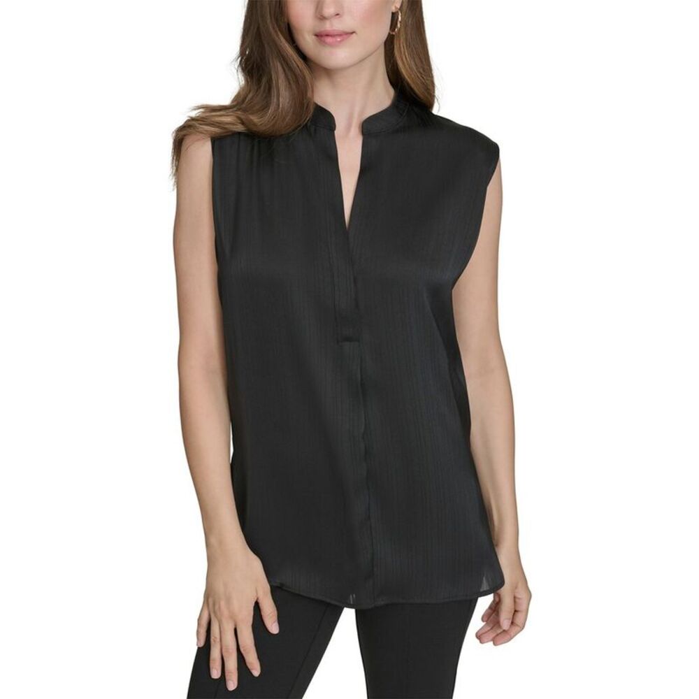 Halston Womens  Mandarin Collar Sleeveless Top